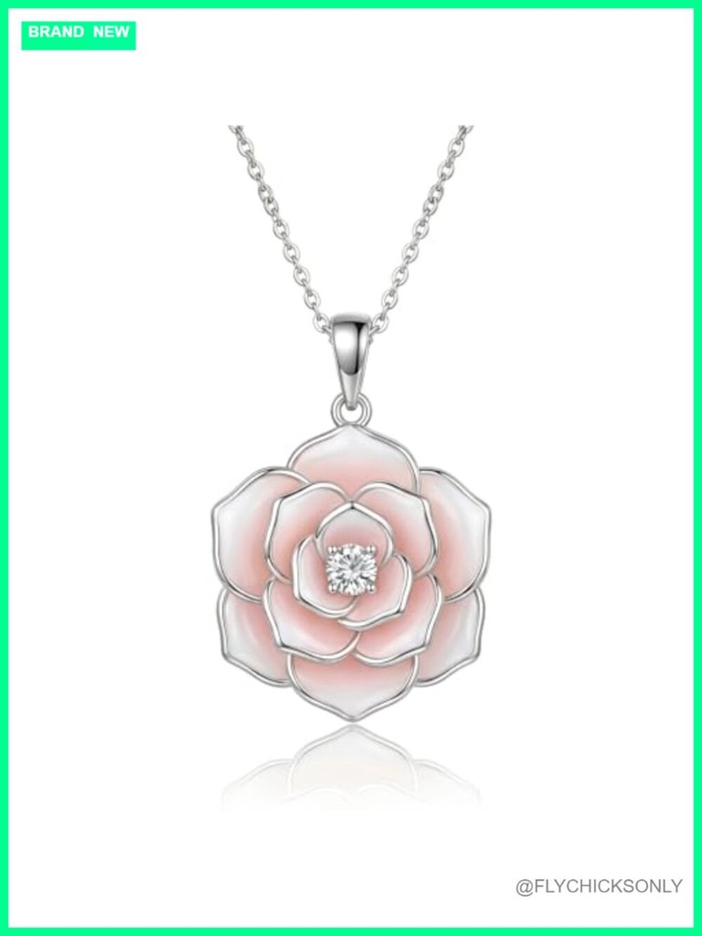 Lab Grown Diamond Rose Flower Pendant Necklace 925 Sterling Silver 18in
